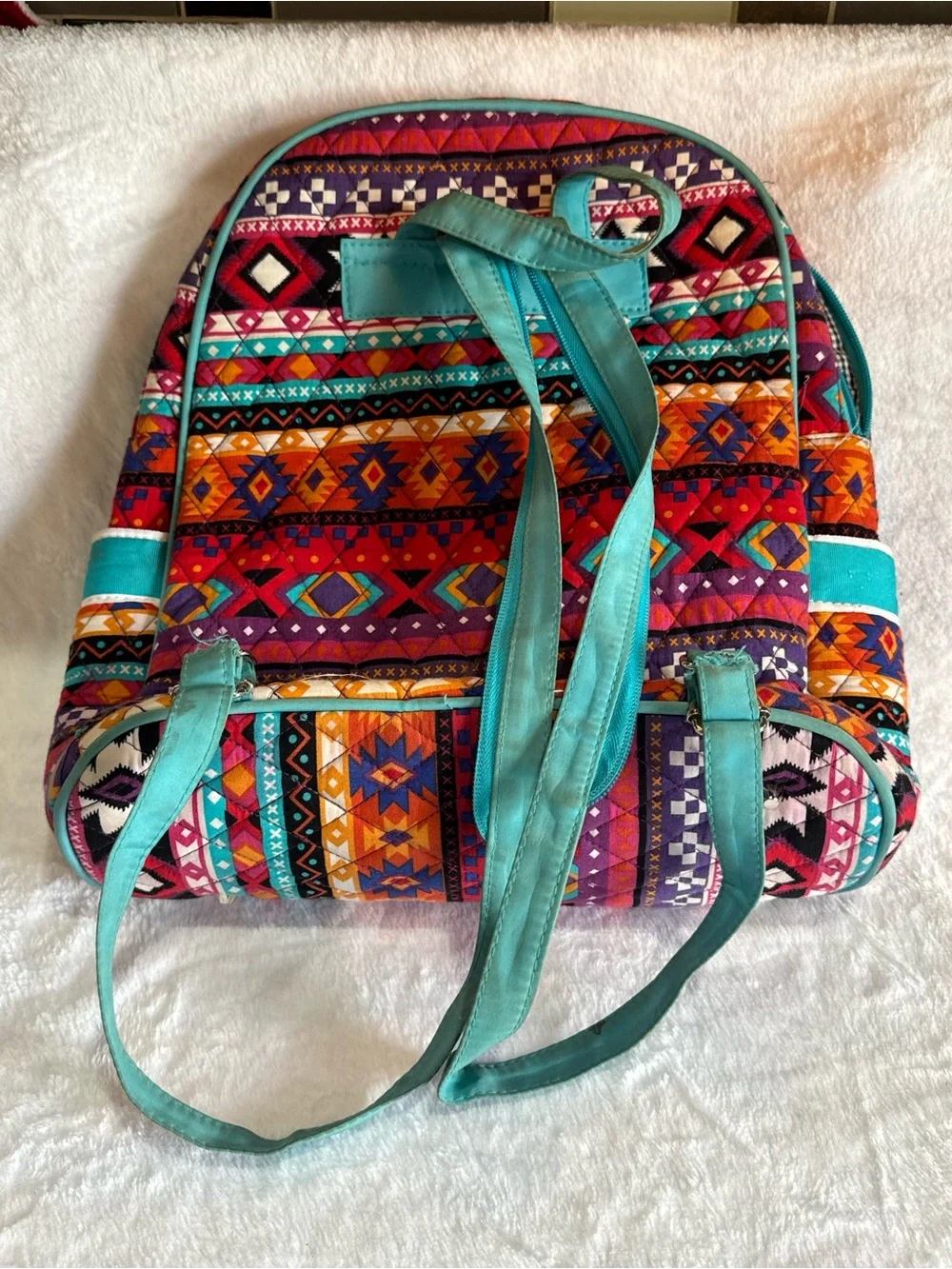 Colorful Aztec Pattern Backpack with Teal Bow Accent